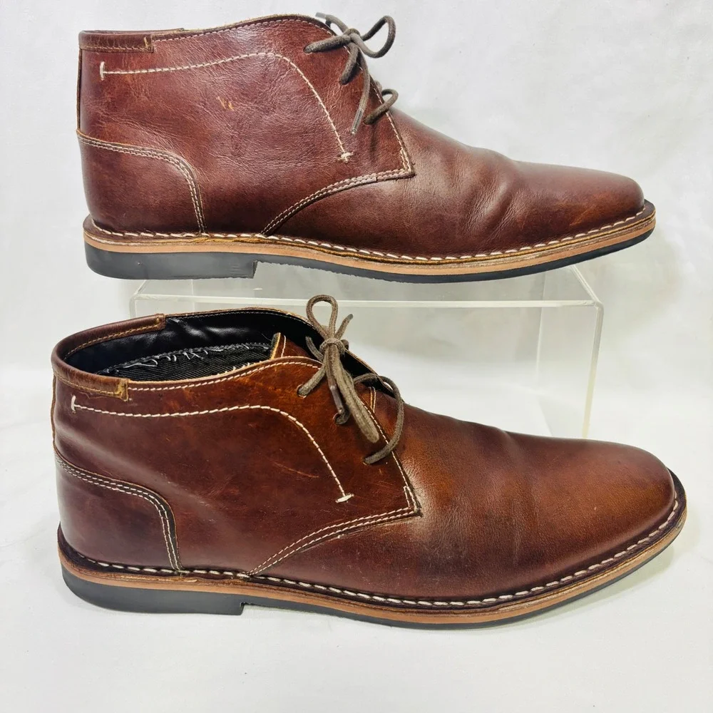 Steve Madden Men's Brown Leather Chukka Boots Lace-Up Ankle Shoes